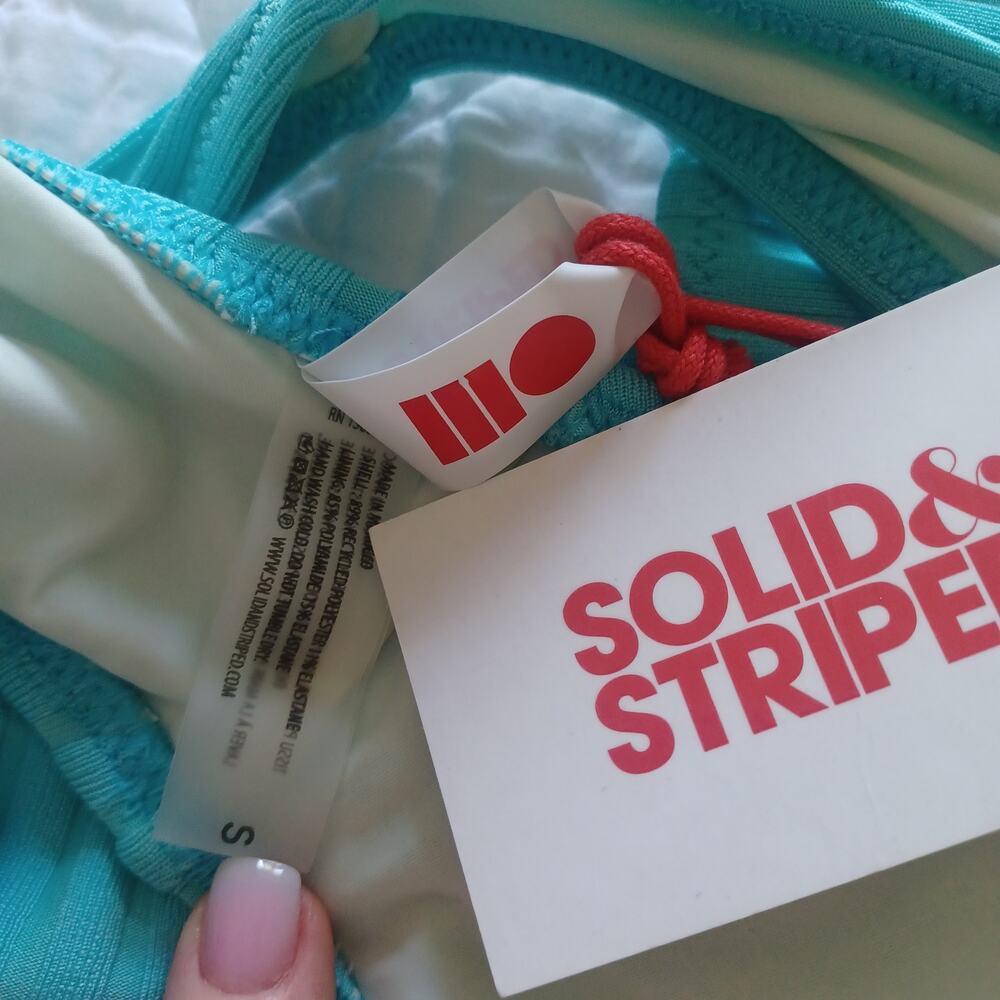 Solid & Striped The Elle Ring Ribbed Bikini Greek Blue Small NWT - Picture 8 of 8